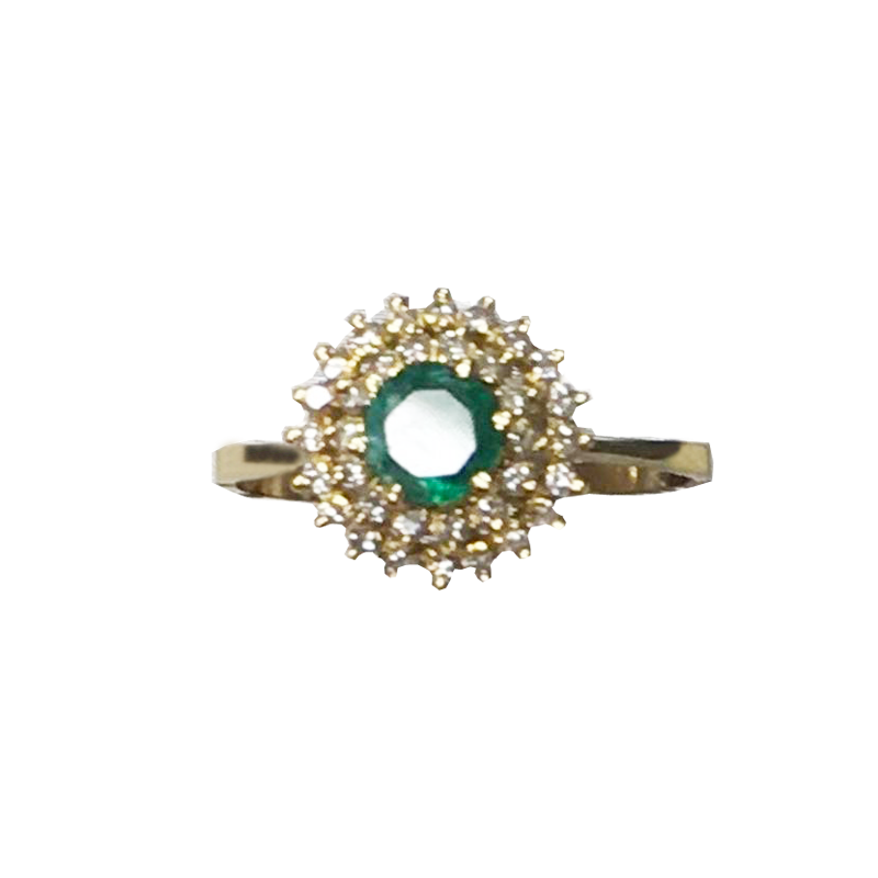 Anel ouro diamantes esmeralda