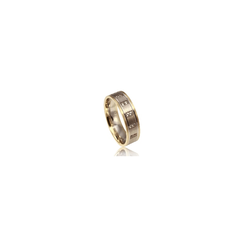 Aliança ouro bicolor com zircónias brancas